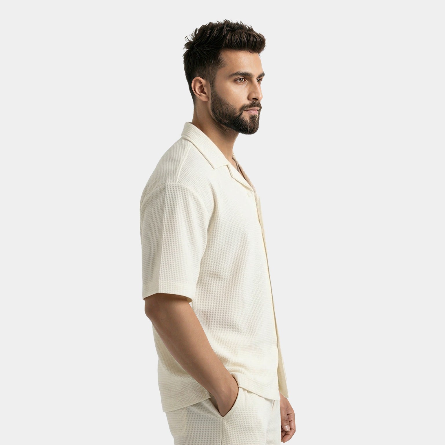 WAFFLE FROMAL BIEGE SHIRT.