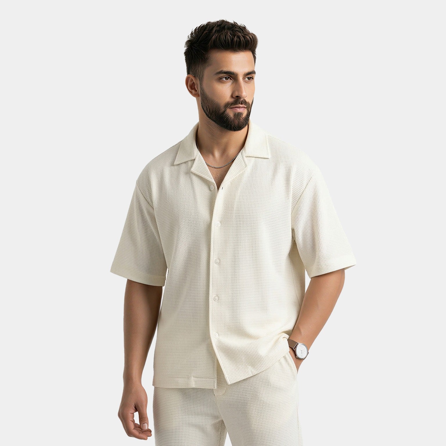 WAFFLE FROMAL BIEGE SHIRT.