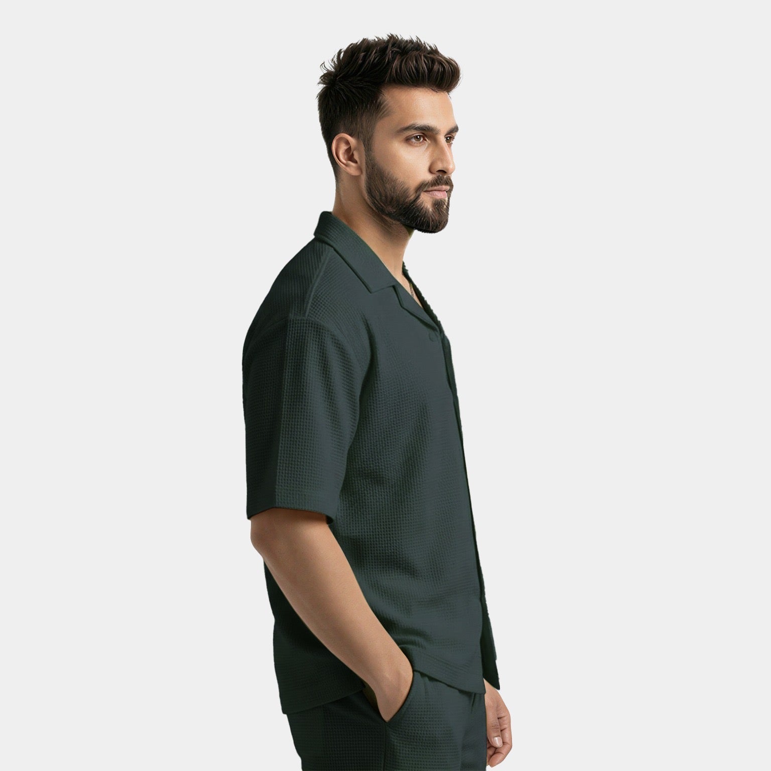 WAFFLE FROMAL OLIVE SHIRT.
